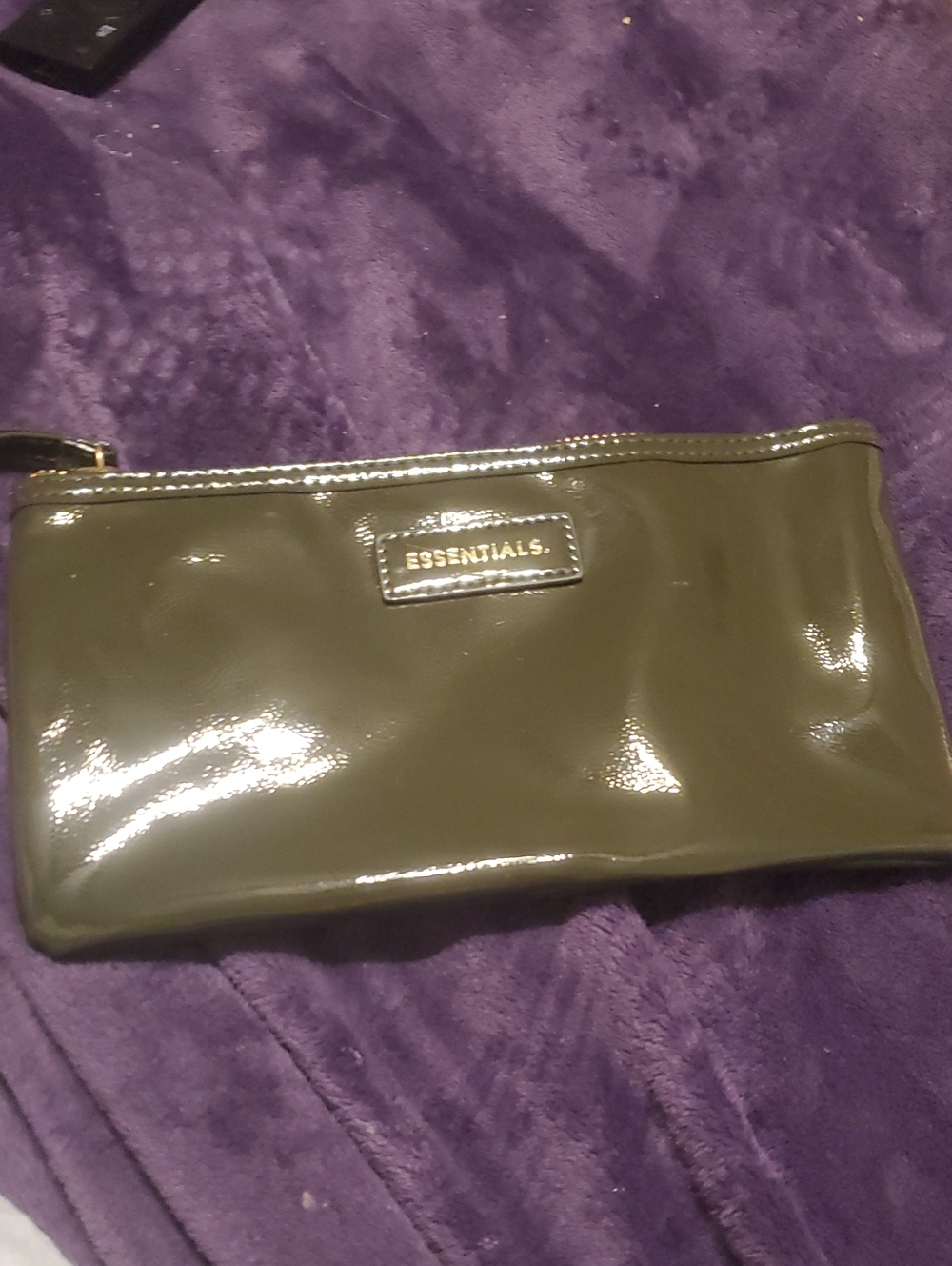 ESSENTIALS Olive Patent Wristlet Clutch
